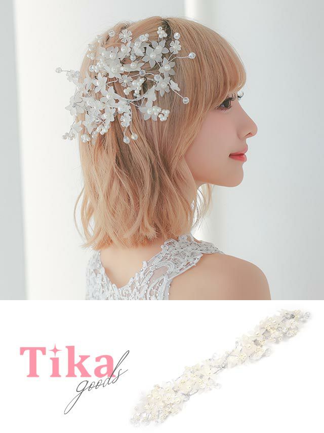 クリアホワイト フラワー ヘッドアクセサリー