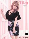 メイン画像 Tika さくりな着用 XS?XXLサイズ クロスラインフレアスリーブ花柄タイトドレス  5サイズ展開 /レディース/キャバドレス【キャバ嬢 キャバクラ キャバドレス ドレス ラウンジ スナック ナイトワーク お水】