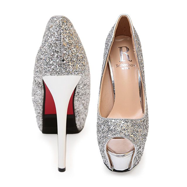 キャバヒール イメージ2 ラメデザインキラキラハイヒールオープントゥパンプス