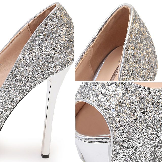 キャバヒール イメージ3 ラメデザインキラキラハイヒールオープントゥパンプス