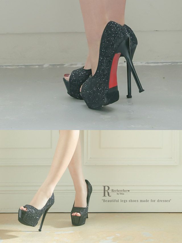 キャバヒール イメージ4 グリッターキラキラハイヒールオープントゥパンプス