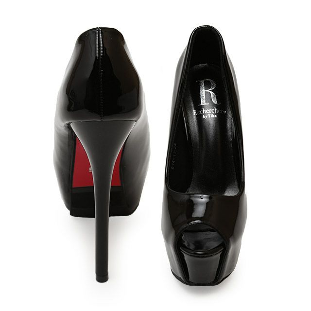 キャバヒール イメージ2 ワンカラーシンプルブラックオープントゥワンカラーパンプス