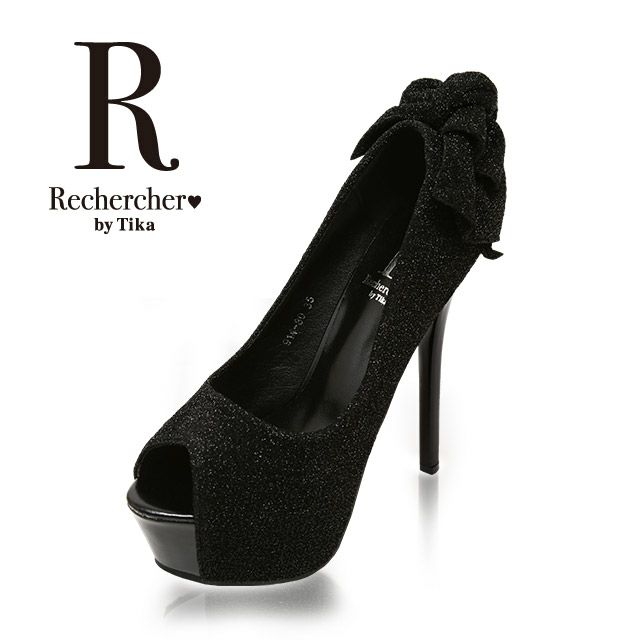 キャバヒール イメージ2 ラメ×バックリボンオープントゥワンカラーパンプス