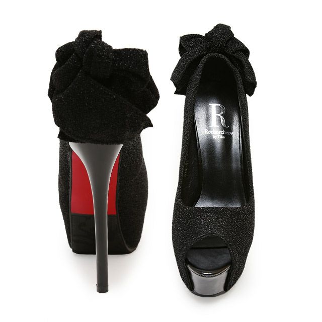 キャバヒール イメージ4 ラメ×バックリボンオープントゥワンカラーパンプス