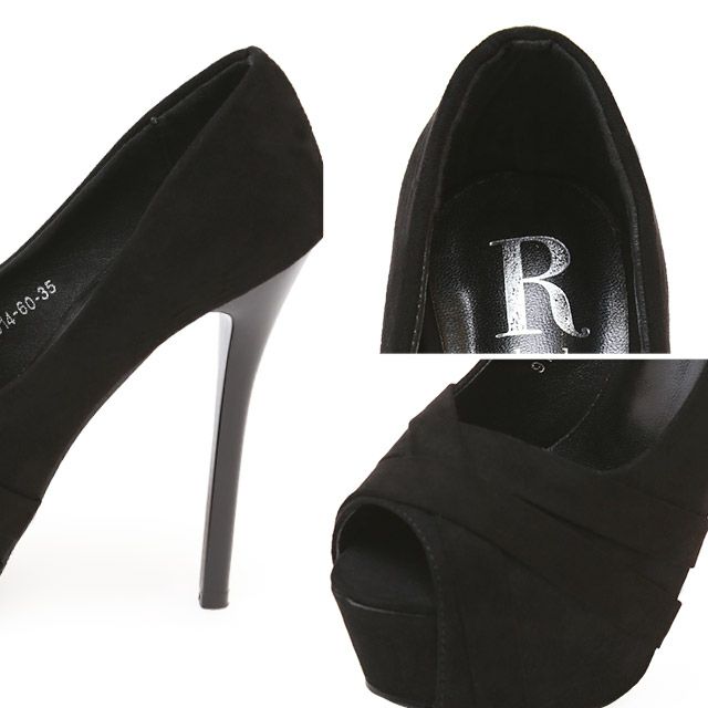 キャバヒール イメージ3 スエードクロスデザインオープントゥワンカラーパンプス