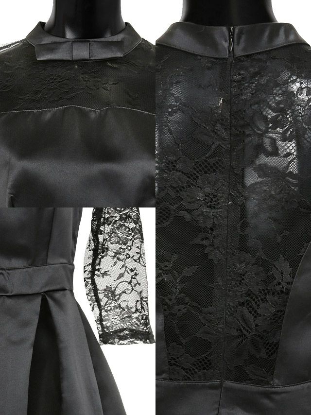 イメージ画像6 キャバドレス 安い Tika ティカ Tikaholic Tikaholic レース サテン 七分袖 Aライン フレア ミニドレス ホワイト ブラック S?Lサイズ キャバ ドレス 大きいサイズ フレアドレス ミニ 膝丈 可愛い 白 黒 通販