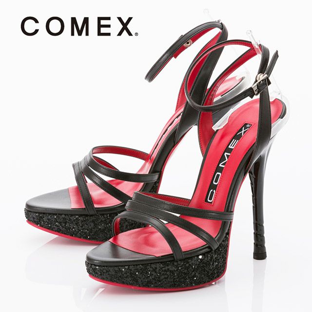 キャバヒール イメージ1 COMEX コメックス ブラックグリッターストラップサンダル