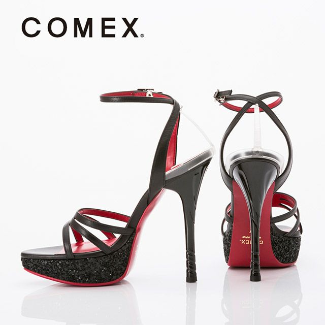 キャバヒール イメージ2 COMEX コメックス ブラックグリッターストラップサンダル