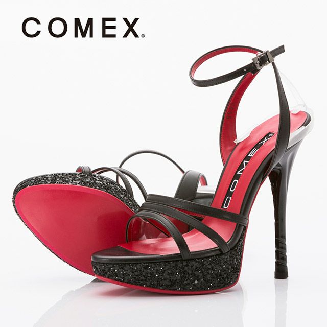 キャバヒール イメージ3 COMEX コメックス ブラックグリッターストラップサンダル