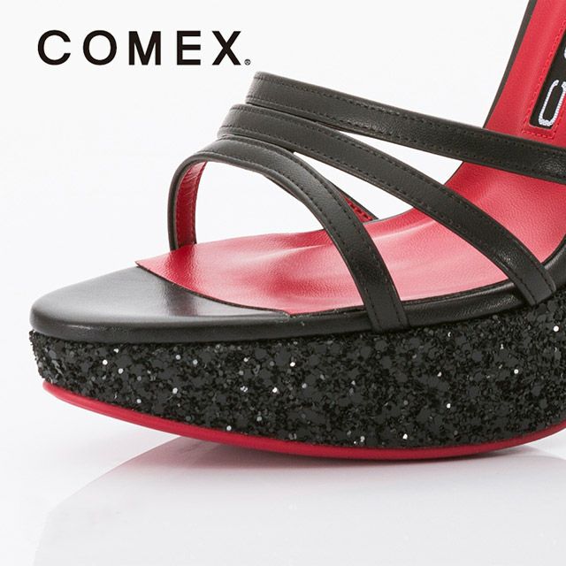 キャバヒール イメージ4 COMEX コメックス ブラックグリッターストラップサンダル