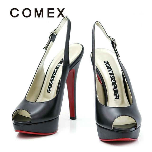 キャバヒール メイン画像 美フォルムブラックストラップレザーハイヒールサンダル