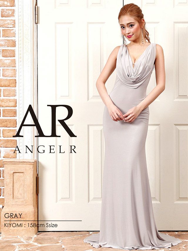 Angel-R エンジェルアール 高級胸元ドレープオープンバックノースリーブタイトロングドレス