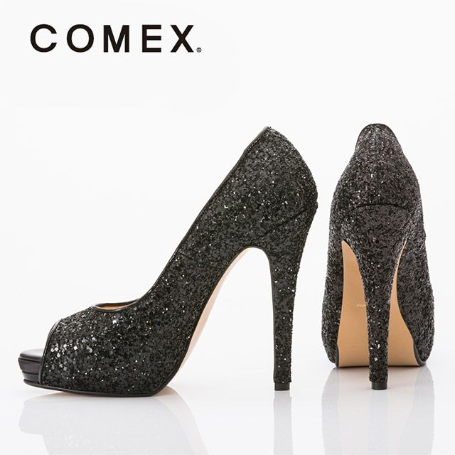 キャバヒール イメージ2 ブラックラメオープントゥキラキラハイヒールパンプス