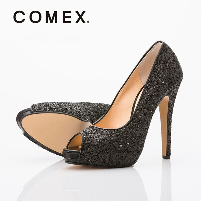 キャバヒール イメージ3 ブラックラメオープントゥキラキラハイヒールパンプス