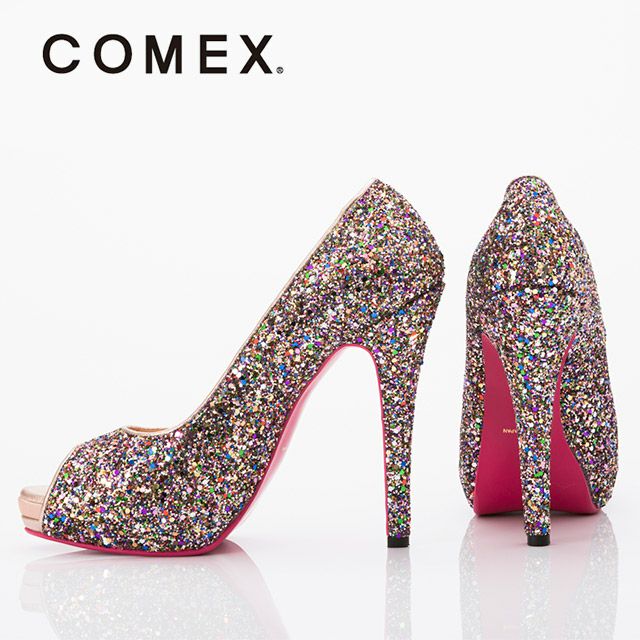 キャバヒール イメージ2 オールグリッターキラキラハイヒールオープントゥパンプス