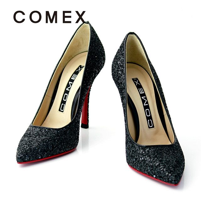 キャバヒール メイン画像 ブラックラメポインテッドトゥキラキラハイヒールパンプス