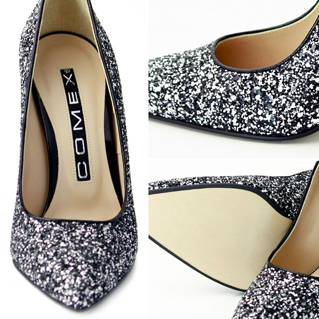 キャバヒール イメージ4 ブラックシルバーグリッターポインテッドトゥキラキラハイヒールパンプス