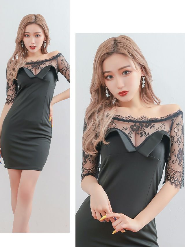 イメージ画像2 キャバドレス 激安 Tikaholic ティカホリック miho着用 レース 切替 ペンシルライン タイト ミディ丈ドレス ホワイト ブラック S?Lサイズ キャバ ドレス タイトドレス ナイトドレス キャバ嬢 キャバクラ ラウンジ スナック 白 黒 安い 通販