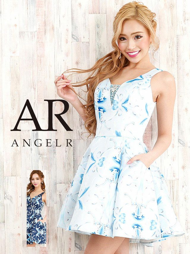 Angel-R エンジェルアール 高級花柄フレアノースリーブAラインワンピドレス
