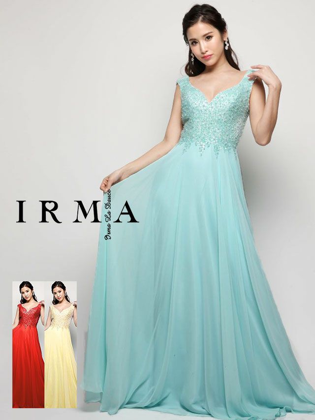 IRMA イルマ 高級ビジューベアチュールノースリーブボリュームスカートロングドレス