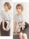 キャバドレス ミディアムドレス タイトドレス モノトーン Tika ティカ ドット柄カシュクールタイトミディ丈ドレス