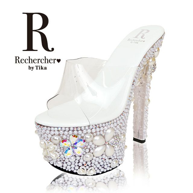 キャバヒール イメージ2 パールビジューフラワークリアサンダル