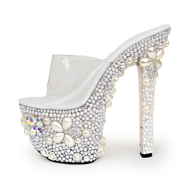 キャバヒール イメージ3 パールビジューフラワークリアサンダル