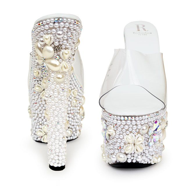 キャバヒール イメージ4 パールビジューフラワークリアサンダル