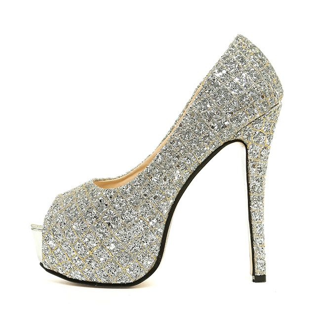 キャバヒール イメージ1 格子柄ストーンキラキラハイヒールオープントゥパンプス