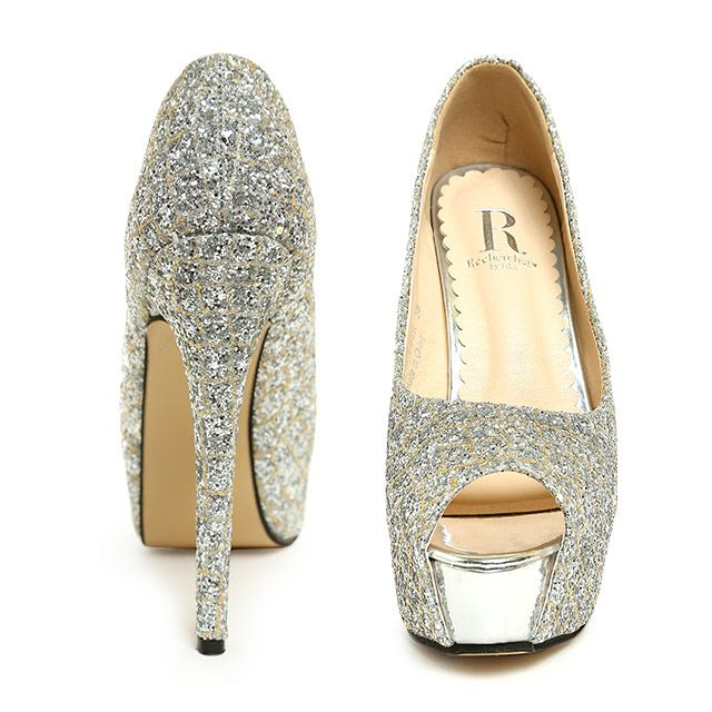 キャバヒール イメージ2 格子柄ストーンキラキラハイヒールオープントゥパンプス