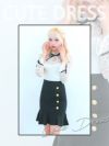 イメージ画像1 キャバドレス 激安 Tikaholic ティカホリック miho着用 レース リボン ゴールド ボタン フレア ミニドレス ホワイト×ブラック Mサイズ キャバ ドレス aライン フレアドレス ナイトドレス キャバ嬢 キャバクラ ラウンジ スナック 白 黒 安い 通販