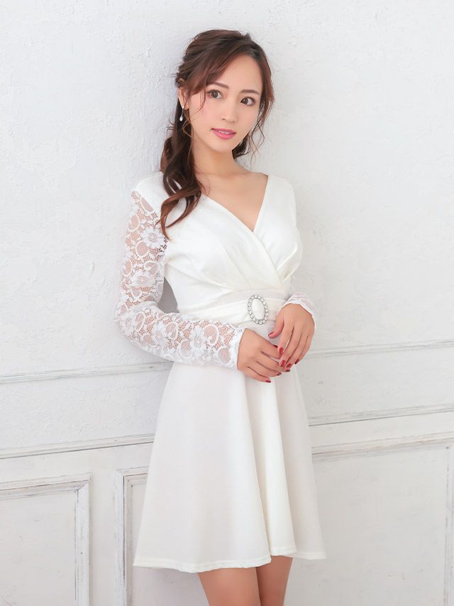 イメージ画像7 キャバドレス 長袖 Tikaholic ティカホリック miho着用 レース 長袖 ビジュー リング ミニドレス ホワイト ブラック Mサイズ キャバ ドレス 安い 袖あり ナイトドレス キャバ嬢 キャバクラ ラウンジ スナック 通販