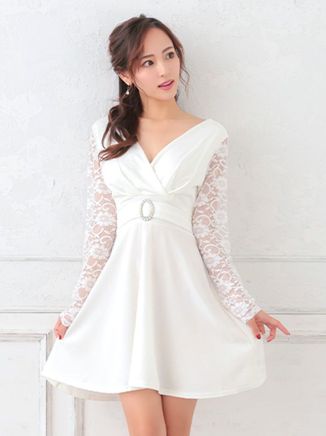 イメージ画像8 キャバドレス 長袖 Tikaholic ティカホリック miho着用 レース 長袖 ビジュー リング ミニドレス ホワイト ブラック Mサイズ キャバ ドレス 安い 袖あり ナイトドレス キャバ嬢 キャバクラ ラウンジ スナック 通販