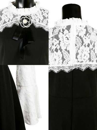 イメージ画像7 キャバドレス 激安 Tikaholic ティカホリック miho着用 フラワー モチーフ ブローチ付き ミニドレス ホワイト×ブラック ブラック×ブラック Mサイズ キャバ ドレス ナイトドレス キャバ嬢 キャバクラ ラウンジ スナック 白 黒 安い 通販