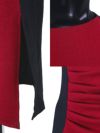 イメージ画像7 キャバドレス 長袖 Tikaholic ティカホリック miho着用 アシメトリー ネック 長袖 タイト ミディアムドレス ワインレッド×ブラック ネイビー×ブラック Mサイズ キャバ ドレス 安い 袖あり ナイトドレス キャバ嬢 キャバクラ ラウンジ スナック 通販