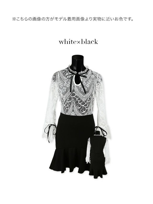 イメージ画像5 キャバドレス 激安 Tikaholic ティカホリック miho着用 リボン 七分袖 レース 切替 ミニドレス ホワイト×ブラック ブラック×ブラック Mサイズ キャバ ドレス ナイトドレス 袖あり キャバ嬢 キャバクラ ラウンジ スナック 安い 通販