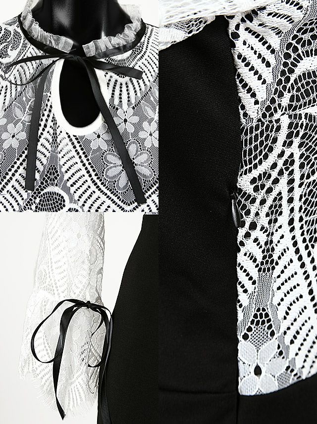 イメージ画像7 キャバドレス 激安 Tikaholic ティカホリック miho着用 リボン 七分袖 レース 切替 ミニドレス ホワイト×ブラック ブラック×ブラック Mサイズ キャバ ドレス ナイトドレス 袖あり キャバ嬢 キャバクラ ラウンジ スナック 安い 通販