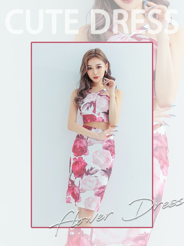 イメージ画像1 キャバドレス 激安 Tikaholic ティカホリック miho着用 フラワー プリント セットアップ タイト ミニドレス ホワイト ブラック Mサイズ キャバ ドレス aライン フレアドレス ナイトドレス キャバ嬢 キャバクラ ラウンジ スナック 白 黒 安い 通販