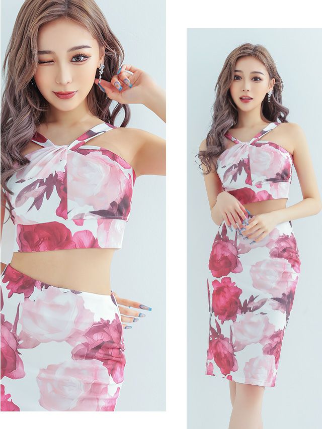 イメージ画像2 キャバドレス 激安 Tikaholic ティカホリック miho着用 フラワー プリント セットアップ タイト ミニドレス ホワイト ブラック Mサイズ キャバ ドレス aライン フレアドレス ナイトドレス キャバ嬢 キャバクラ ラウンジ スナック 白 黒 安い 通販