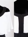 ワケありセール Tika ティカ モノトーン肩あきデザインタイトミディ丈ドレス (ホワイト×ブラック) (Sサイズ/Mサイズ/Lサイズ/XLサイズ)