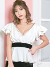 イメージ画像1 キャバドレス 大きいサイズ Tika ティカ 石原彩香着用 胸元ビジュー ペプラム タイト ミニドレス ホワイト×ブラック グレー×ブラック ネイビー×ブラック S?XXXLサイズ キャバ ドレス ペプラムドレス ナイトドレス 体型カバー ミニ ひざ丈 キャバ嬢 キャバクラ 通販