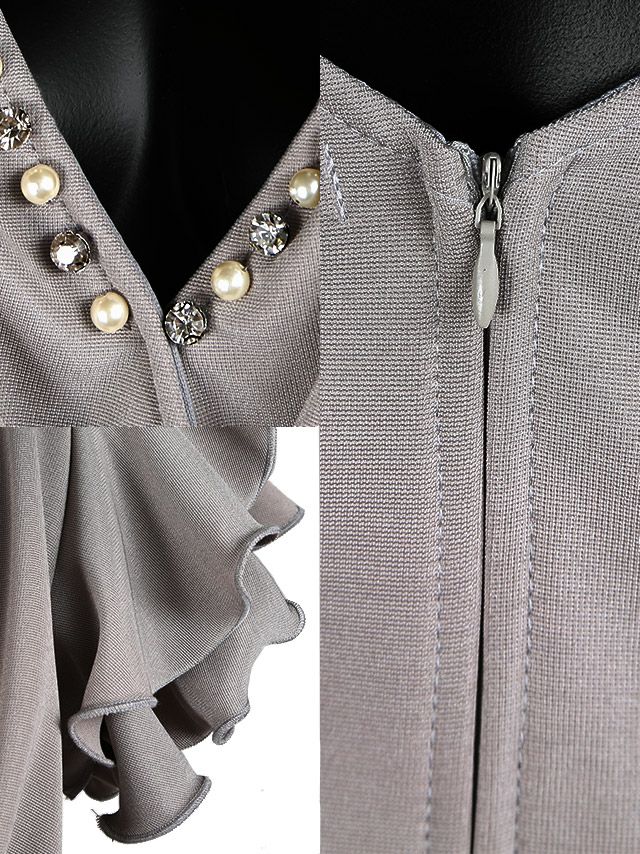 イメージ画像7 キャバドレス 大きいサイズ Tika ティカ 石原彩香着用 胸元ビジュー ペプラム タイト ミニドレス ホワイト×ブラック グレー×ブラック ネイビー×ブラック S?XXXLサイズ キャバ ドレス ペプラムドレス ナイトドレス 体型カバー ミニ ひざ丈 キャバ嬢 キャバクラ 通販