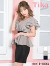 イメージ画像8 キャバドレス 大きいサイズ Tika ティカ 石原彩香着用 胸元ビジュー ペプラム タイト ミニドレス ホワイト×ブラック グレー×ブラック ネイビー×ブラック S?XXXLサイズ キャバ ドレス ペプラムドレス ナイトドレス 体型カバー ミニ ひざ丈 キャバ嬢 キャバクラ 通販