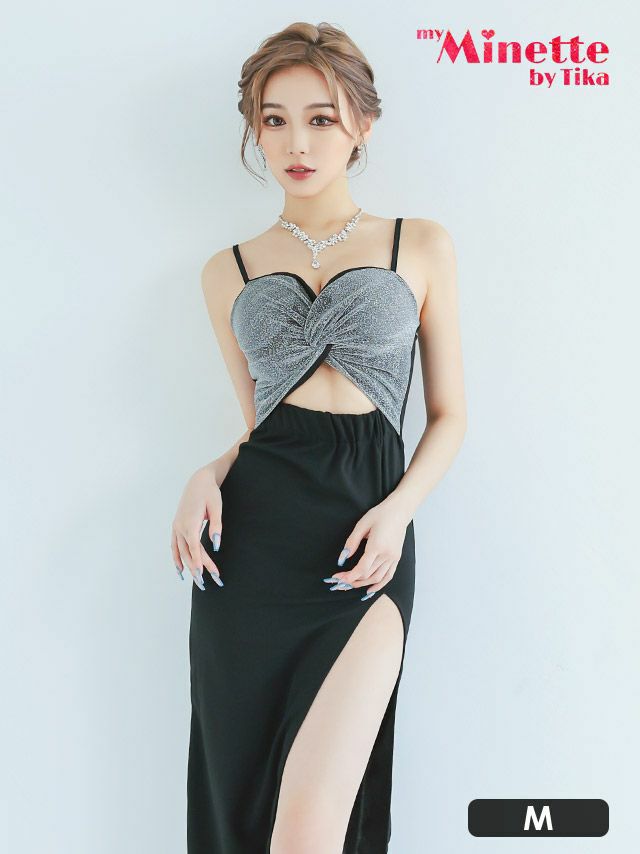 胸元リボンキャミソールタイトロングドレス