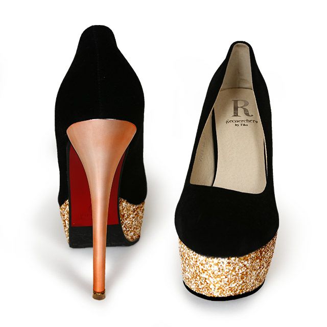 キャバヒール イメージ2 ソールラメ×ベロア厚底キラキラハイヒールパンプス