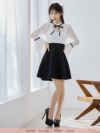 イメージ画像4 キャバドレス 韓国 [Tika/ティカ]明日花キララ着用 レース 胸あき リボン ゴールド ミニドレス ホワイト×ブラック S?Lサイズ 韓国ドレス キャバ ドレス 大きいサイズ ミニ 膝丈 キャバワンピ 私服 シンプル ワンピース 白 黒 清楚 通販