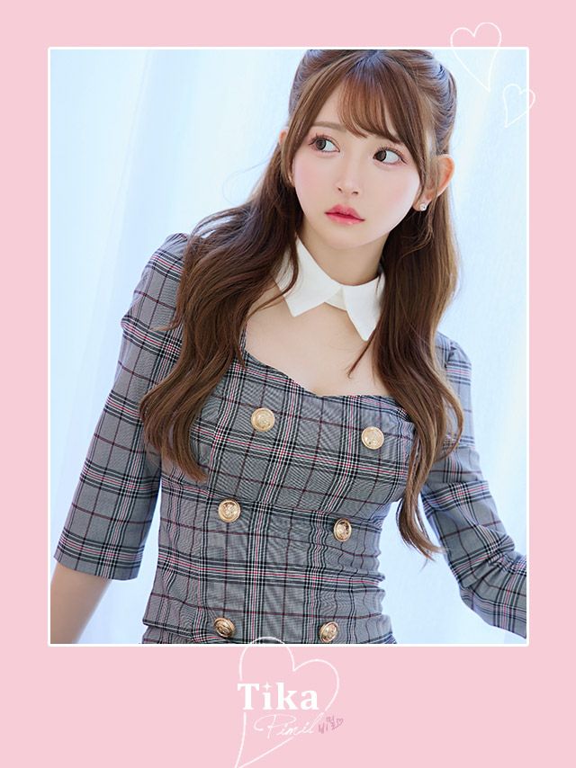 イメージ画像1 キャバドレス 韓国 [Tika/ティカ]明日花キララ着用 チェック柄 スクエアネック タイト ミニドレス グレー ネイビー S?Lサイズ 韓国ドレス キャバ ドレス 大きいサイズ ミニ 膝丈 キャバワンピ 私服 シンプル ワンピース 清楚 通販