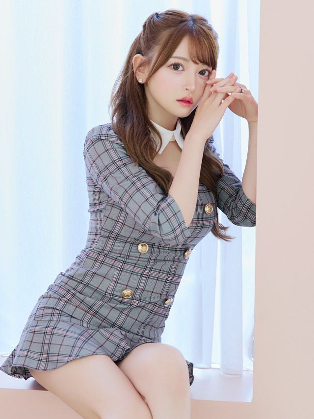 イメージ画像2 キャバドレス 韓国 [Tika/ティカ]明日花キララ着用 チェック柄 スクエアネック タイト ミニドレス グレー ネイビー S?Lサイズ 韓国ドレス キャバ ドレス 大きいサイズ ミニ 膝丈 キャバワンピ 私服 シンプル ワンピース 清楚 通販