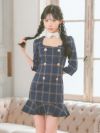 イメージ画像8 キャバドレス 韓国 [Tika/ティカ]明日花キララ着用 チェック柄 スクエアネック タイト ミニドレス グレー ネイビー S?Lサイズ 韓国ドレス キャバ ドレス 大きいサイズ ミニ 膝丈 キャバワンピ 私服 シンプル ワンピース 清楚 通販