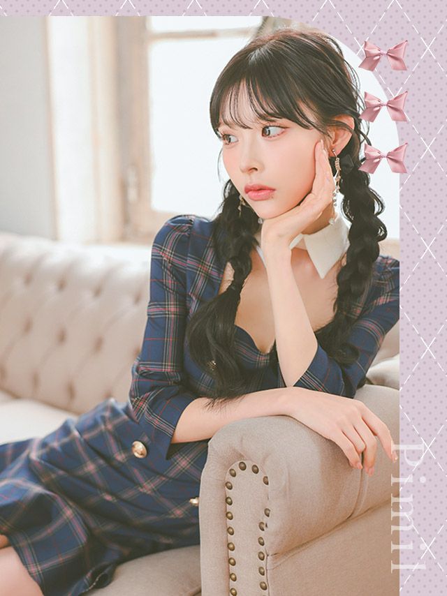 イメージ画像9 キャバドレス 韓国 [Tika/ティカ]明日花キララ着用 チェック柄 スクエアネック タイト ミニドレス グレー ネイビー S?Lサイズ 韓国ドレス キャバ ドレス 大きいサイズ ミニ 膝丈 キャバワンピ 私服 シンプル ワンピース 清楚 通販